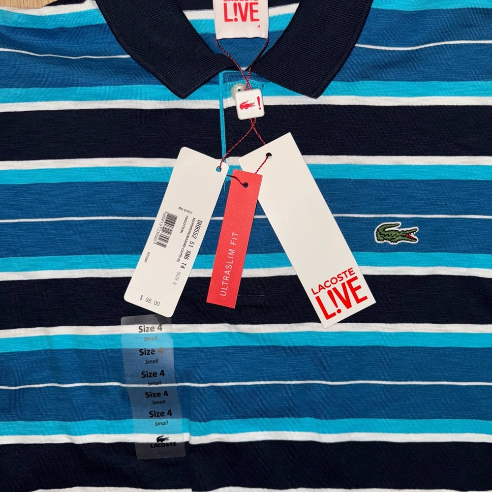 Lacoste Men's Striped Polo Shirt - Blue and Black - Picture 2 of 2